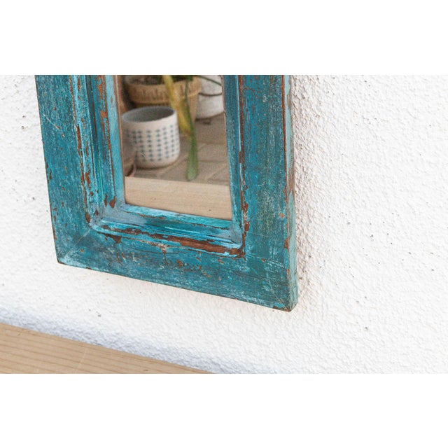 Vibrant Turquoise Indian Arched Mirror For Sale - Image 4 of 6
