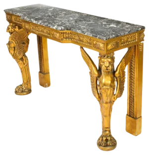 French Neo-Classical Gilded Console Table with Marble Top, 1820s