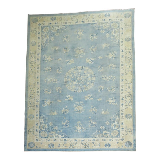 Light Blue Cream Oversize Antique Chinese 10'' - 12' x 17'10" For Sale