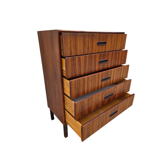 Wood 1970s Danish Modern Rosewood Dresser High Chest of Drawers For Sale - Image 7 of 15