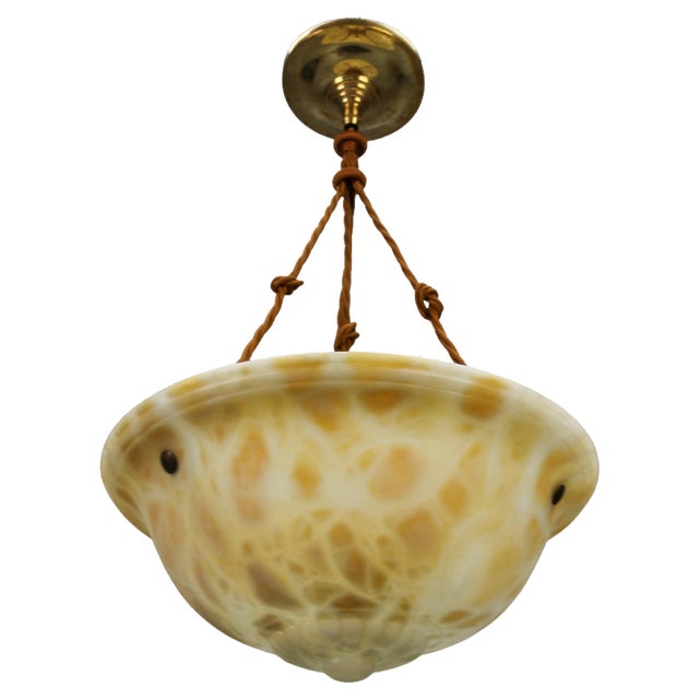French Art Deco Cream-Colored Alabaster Pendant Light, 1930s For Sale