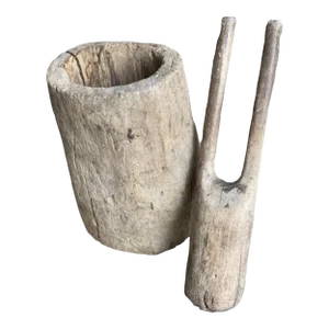 Early 19th Century Primitive Wood Mortar and Pestle