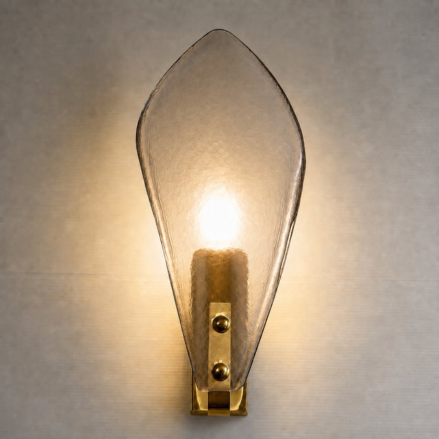 2020s Designer Gray Sanded Leaf Murano Glass Wall Sconces, Contemporary Set of 4 For Sale - Image 5 of 8