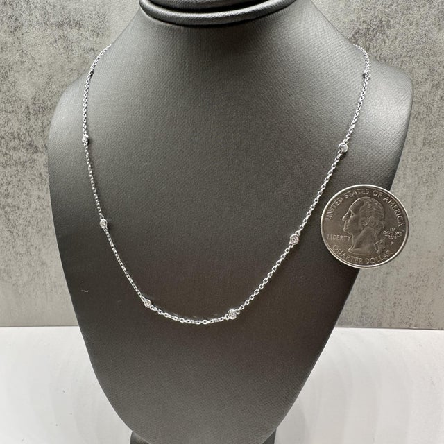 Modern Diamond Station Necklace in 14kt White Gold – 0.32ctw, 17.5in, New For Sale - Image 3 of 4