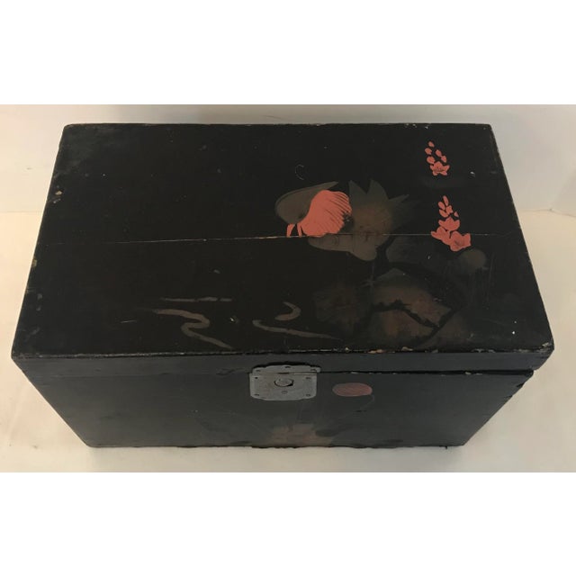 I believe this was once a tea caddy. Makes a great trinket box! Love the painting all around!