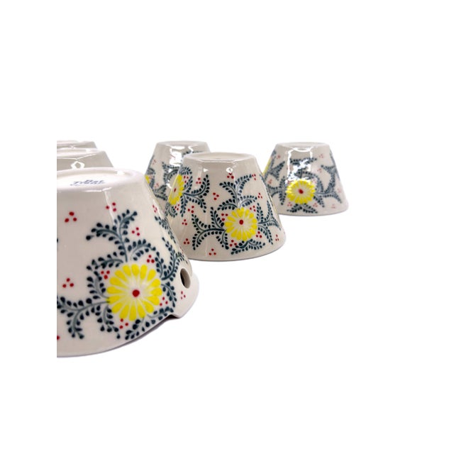 Yellow Hand-Painted Bat Trang Vietnamese Ceramic Bowls With Yellow Floral Motifs and Chopstick Rests - Set of 6 For Sale - Image 8 of 12
