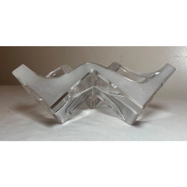1990s 1990s Daum Three Section Cubist Clear and Frosted Crystal Vide Poche Bowl Sculpture For Sale - Image 5 of 16