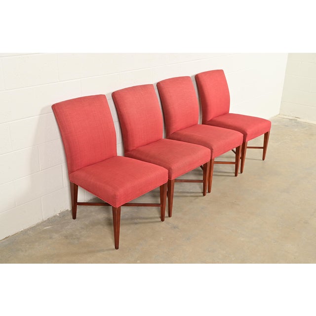 Baker Furniture Company Baker Furniture Modern Regency Sycamore Wood Upholstered X-Base Dining Chairs, Set of Four For Sale - Image 4 of 14