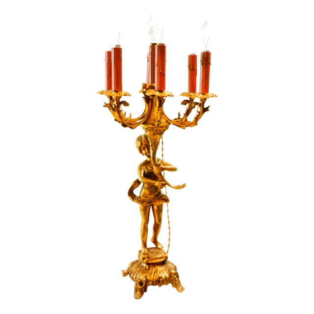 Bronze Putto Lamp with Six Lights For Sale