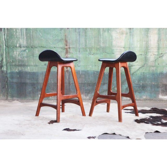 Mid-Century Modern Pair of Danish Mid Century 1960s Teak Bar Stools Mod. 61 by Erik Buch Denmark For Sale - Image 3 of 11
