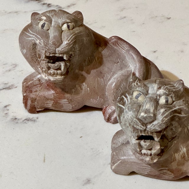 1970s 1980s Chinese Soapstone Tiger Scroll Weights - A Pair For Sale - Image 5 of 6