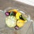 Art Deco Vintage Glass Bowl of Papier Mâché Fruit & Vegetables Plus Ceramic Cantaloupe Centerpiece For Sale - Image 3 of 12