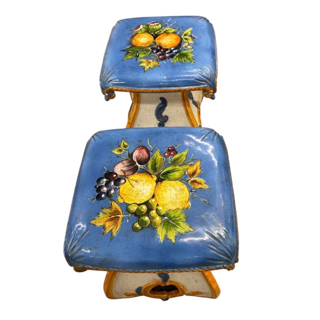 Pair of Vintage Italian Majolica Ceramic Fruit Motif Garden Stools For Sale In West Palm - Image 6 of 12