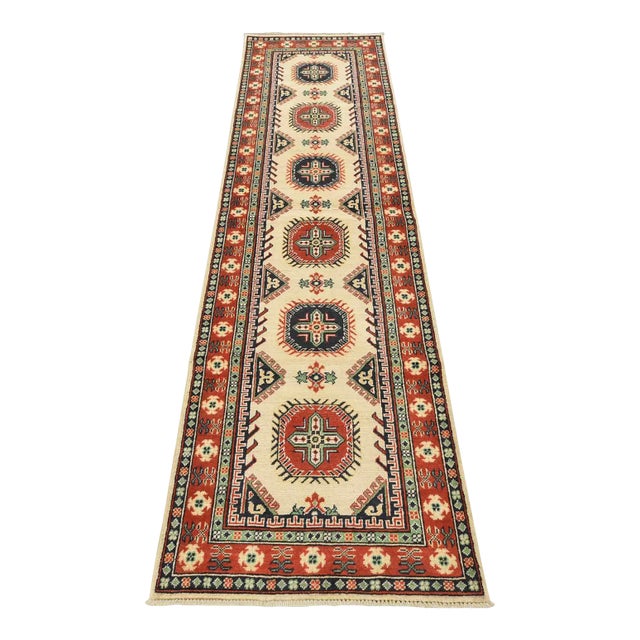 Kazak Runner 2’9” X 9’9” Beige Wool Tribal Hand-Knotted Oriental Rug For Sale