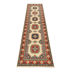 Kazak Runner 2’9” X 9’9” Beige Wool Tribal Hand-Knotted Oriental Rug