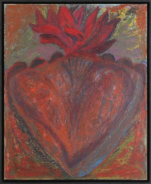 Melissa Meyer, American Abstract Expressionist Artist Melissa Meyer Oil Painting Flaming Heart, 1982