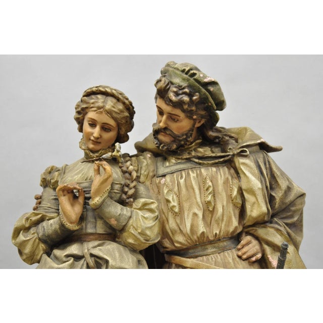 Renaissance Antique French Renaissance Hennecke & Co "Faust & Marguerite" Plaster Statue For Sale - Image 3 of 18