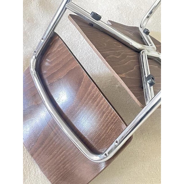 Vintage Plywood and Chrome Stacking Chairs from Kusch + Co., Germany, 1970s, Set of 4 For Sale - Image 6 of 11
