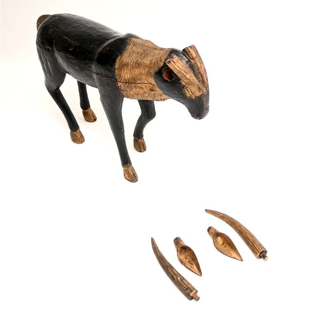 Early 20th Century Antique Wood Parcel Gilt Sculpture of an Ibex, 1900 For Sale - Image 5 of 11