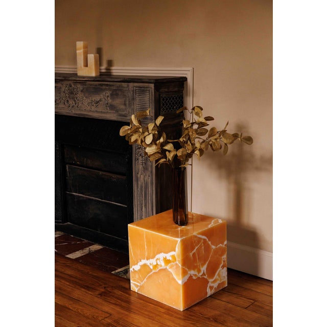 Contemporary Logos 35 Side Table in Orange Onyx by Manifeste For Sale - Image 3 of 5