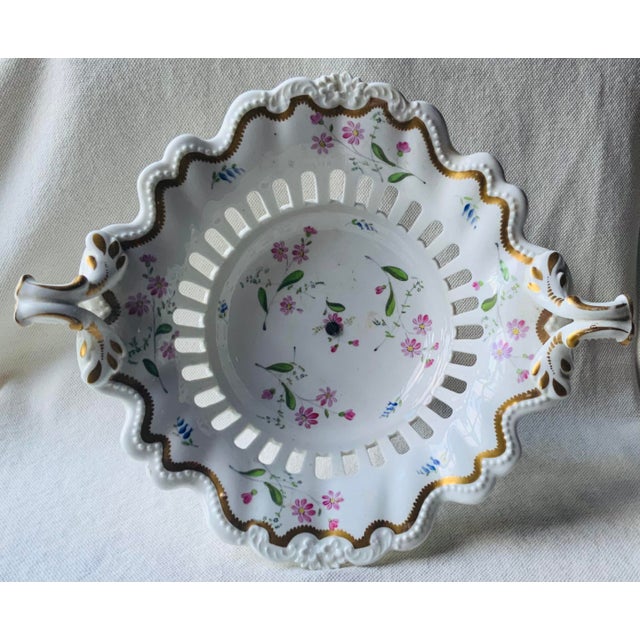 Neoclassical 19th C. Royal Copenhagen "Saxon Flower" Reticulated Centerpiece Bowl For Sale - Image 3 of 14