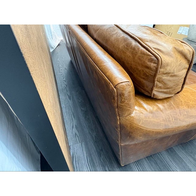 Rh Original Lancaster Leather 3-Cushion Sofa – 7' Petite 38"d | Italian Brompton Cocoa | Down-Feather | Pre-Owned For Sale - Image 15 of 18