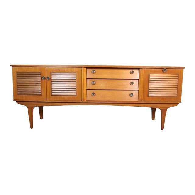 Mid-Century Teak Credenza W/ Louvered Front For Sale