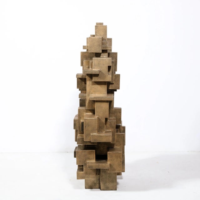 Modernist Isometric Grid Sculpture in Patented Gold Finish by Dan Schneiger For Sale - Image 4 of 13