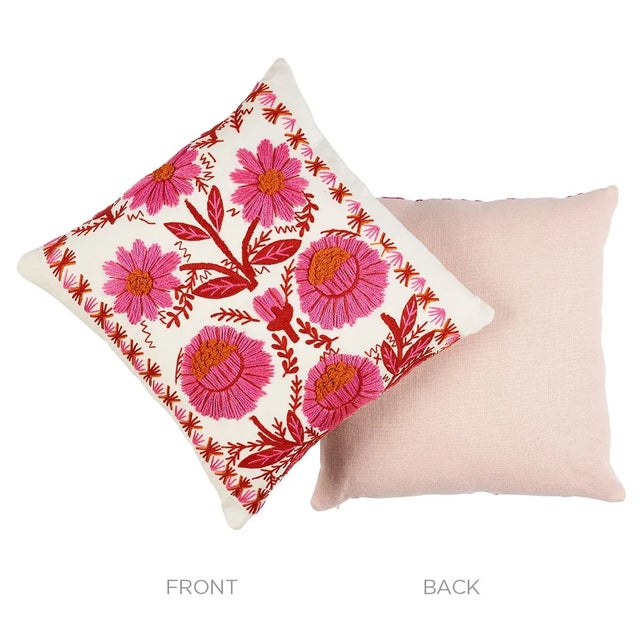 Contemporary Schumacher Marguerite Embroidery 20" Pillow in Blossom For Sale - Image 3 of 4
