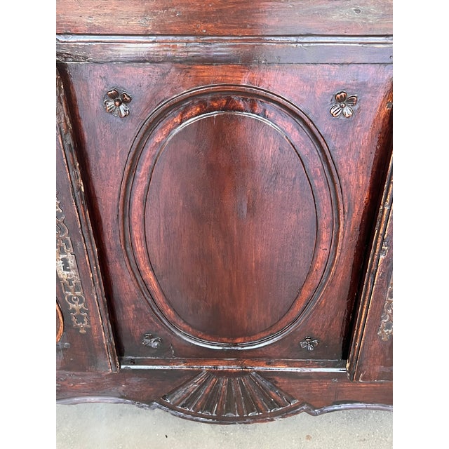 Brown Antique Carved Walnut French Provincial Large Buffet or Sideboard Cabinet For Sale - Image 8 of 13