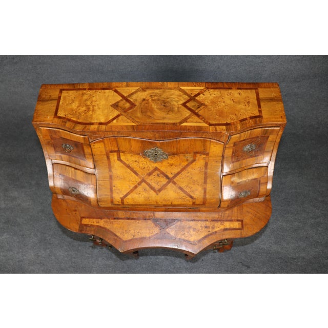 18th C Italian Rococo Bombe Form Olivewood Secretary Desk For Sale - Image 4 of 13