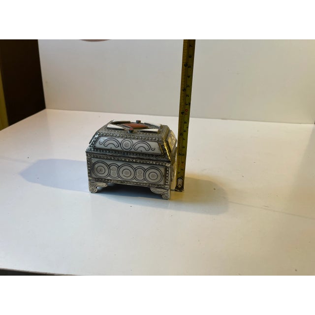 1970s Vintage Moroccan Hand-Engraved Metal Jewelry Box, 1970s For Sale - Image 5 of 8