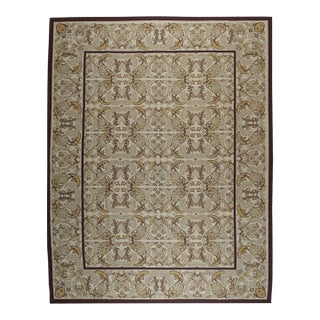 9x12 Vintage Aubusson Flat Weave Wool Rug, Beige Renaissance Scroll For Sale
