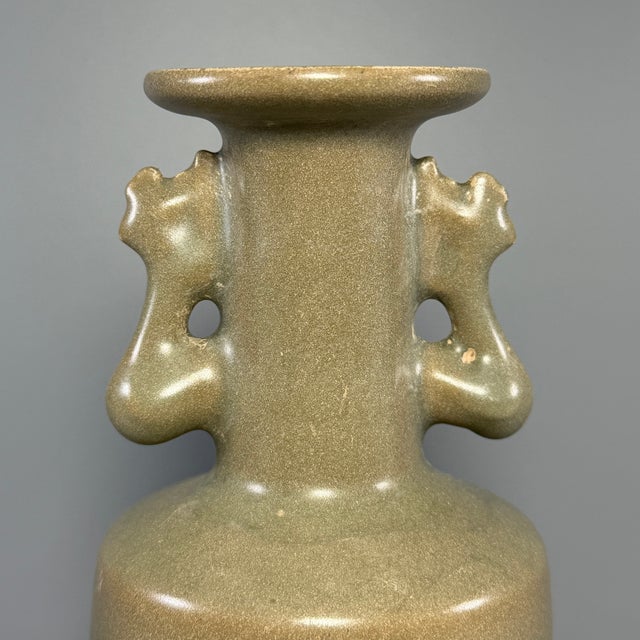 Chinese Antique Chinese Official‑Style Celadon Vase With Phoenix‑Shaped Handles For Sale - Image 3 of 6