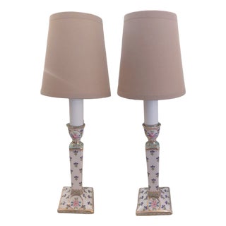 French Painted Porcelain Lamps, Set of 2 For Sale