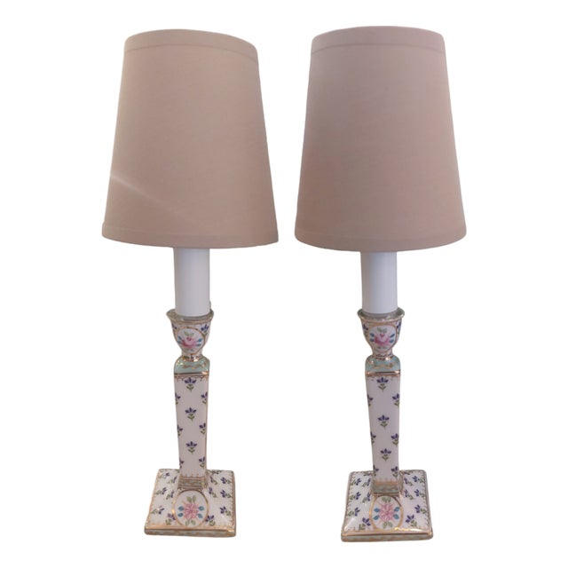 French Painted Porcelain Lamps, Set of 2 For Sale
