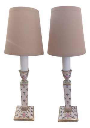 French Painted Porcelain Lamps, Set of 2