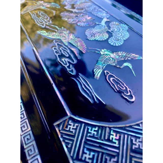 Large Vintage Korean Black Lacquer Mother-of-Pearl Scholar’s Box With Brass Dish Insert For Sale In San Francisco - Image 6 of 16