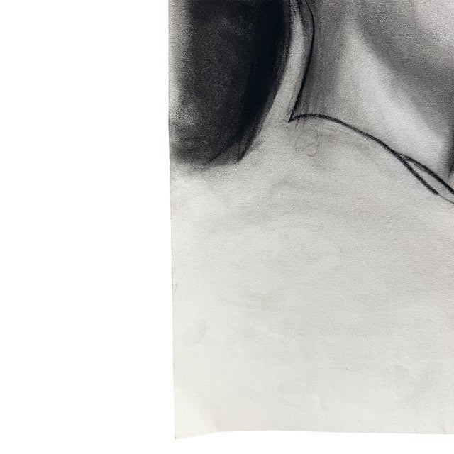 Mid-Century Modern Black and White Charcoal Portrait Drawing of a Woman With Ponytail - Signed For Sale - Image 3 of 8