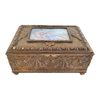 19thc French Ormolu Box With Hand Painted Porcelain For Sale