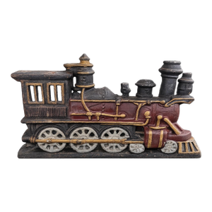 Vintage Cast Iron Steam Locomotive Doorstop With Original Polychrome Paint
