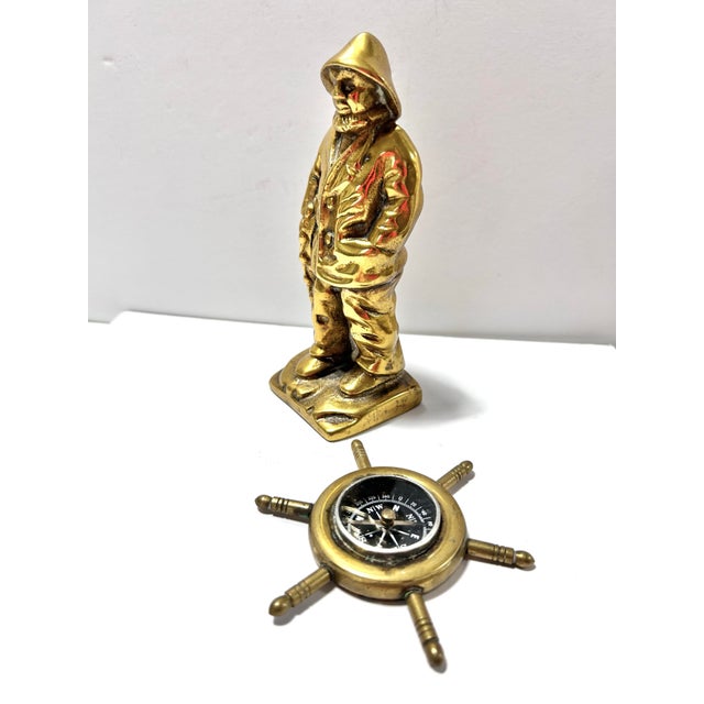 Brass Nautical Seaman Fisherman & Compass - A Set of 2 For Sale In Louisville - Image 6 of 8