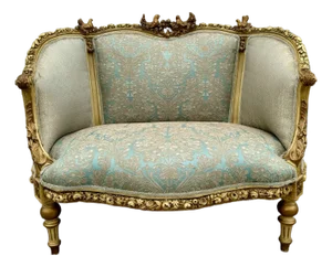 Rococo Style Sofa With Gold Leaf and Damask Fabric