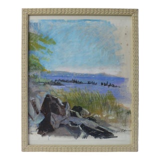 1997 "Hudson Shore Piermont Ny" Oil Pastel Drawing by John Elliot, Framed For Sale
