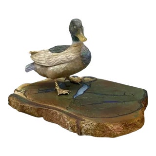 18k Gold Duck Carved Opal Hardstone Figure For Sale
