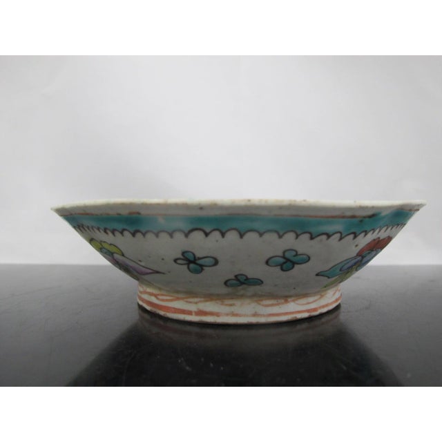 Sweet Chinese Nyonya Ware Famille Rose porcelain bowl. Small octagonal bowl with vibrant enamel butterfly and flower motif...
