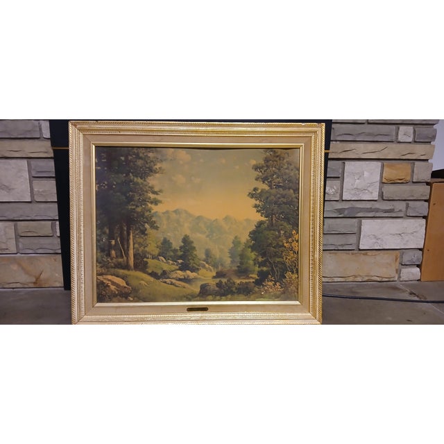 The Tetons by R. Wood – Vintage Framed Landscape Oil Painting – Classic Mountain Scene Add a touch of timeless beauty to...