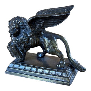 19th Century English Patinated White Metal Herald Lion With Wings For Sale