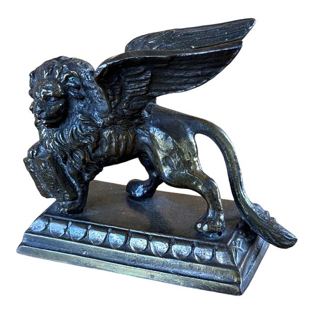 19th Century English Patinated White Metal Herald Lion With Wings For Sale