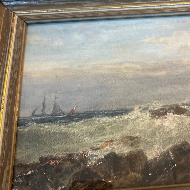Traditional 1940’s Original Traditional Rocky Beach Seascape Watercolor Painting For Sale - Image 3 of 4